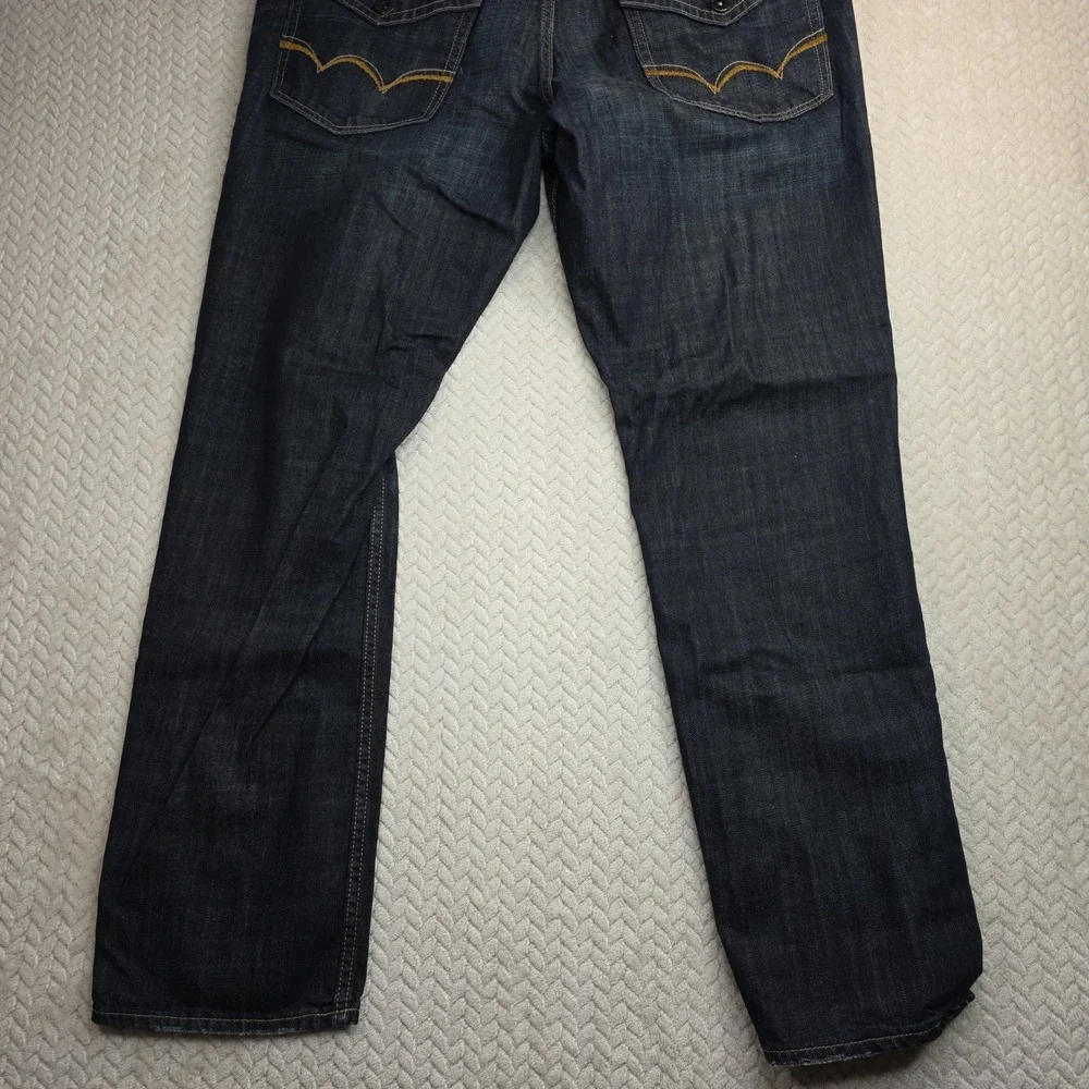 American Eagle Mens Low Rise Boot Jeans Dark Wash Blue 38x32‎ Whiskered Cotton